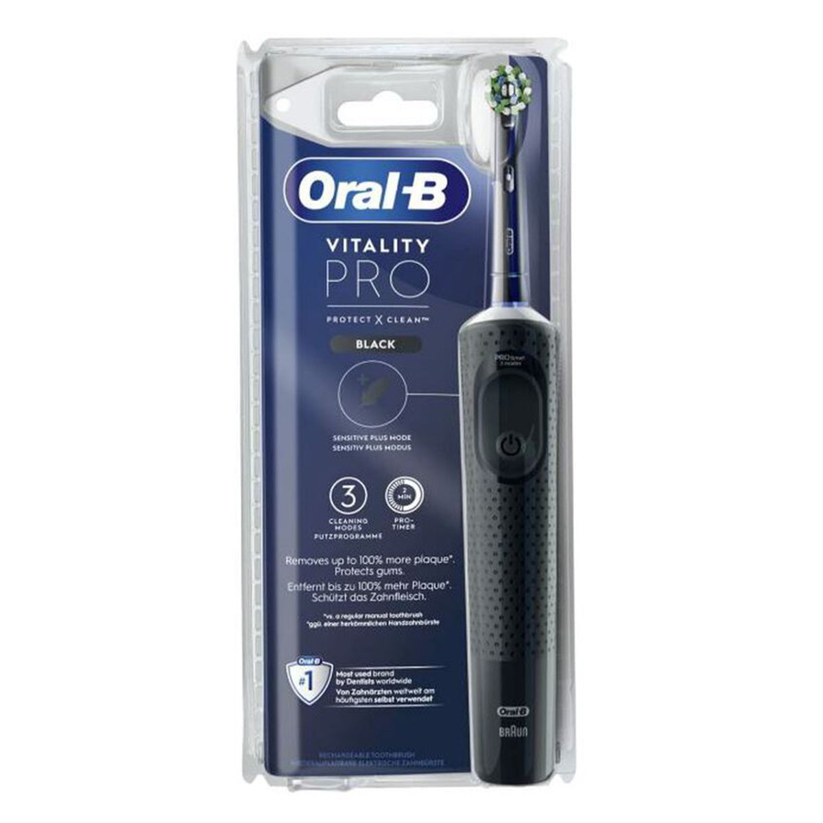 Oral-B Vitality Pro Protect X Clean zwart elektrische tandenborstel in verpakking