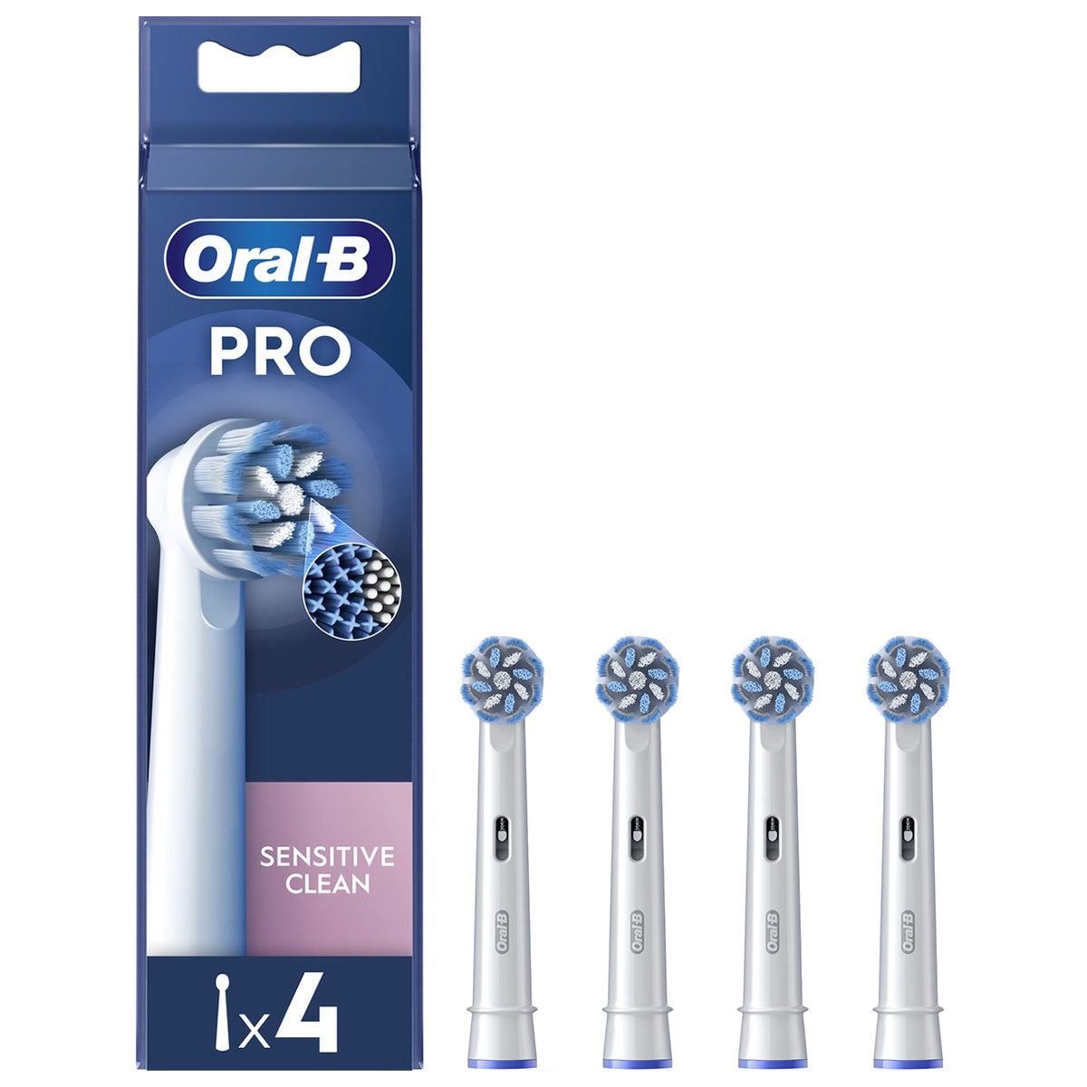 Oral-B PRO Sensitive Clean opzetborstels verpakking met vier losse opzetborstels