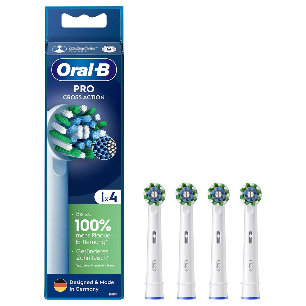 Oral-B PRO Cross Action opzetborstels wit, verpakking en vier losse opzetborstels