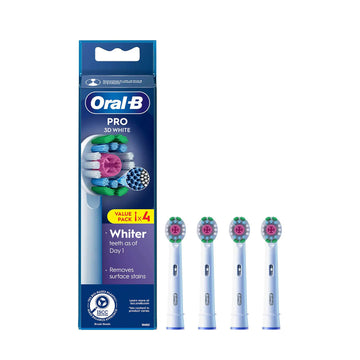 Oral-B PRO 3D White opzetborstels verpakking met vier opzetborstels ernaast
