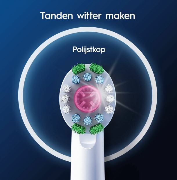 Oral-B 3D White PRO opzetborstel Polijstkop maakt tanden witter, close-up