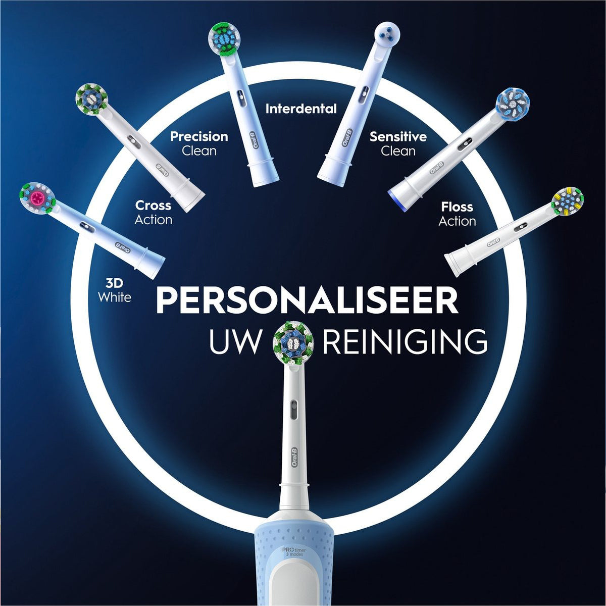 Oral-B Vitality Pro blauw met opzetborstels Cross Action, Precision Clean en Sensitive Clean