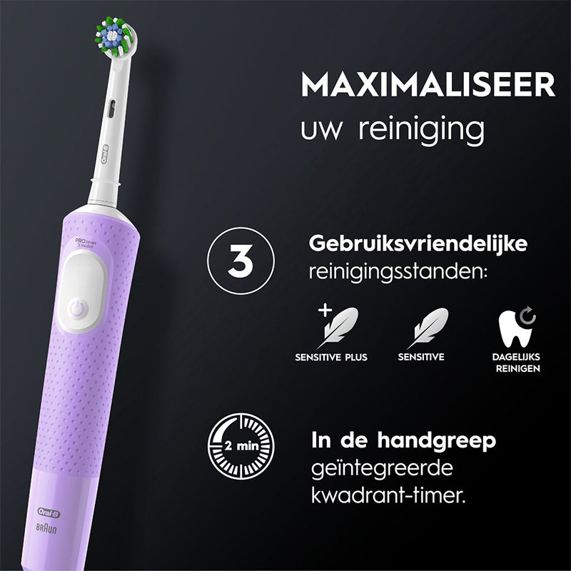 Oral-B Vitality Pro 103 lila met drie reinigingsstanden en kwadrant-timer