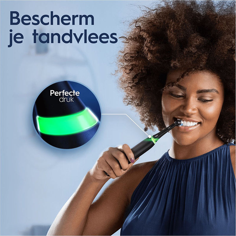 Oral-B iO 3n drukindicator toont perfecte druk tijdens tandenpoetsen