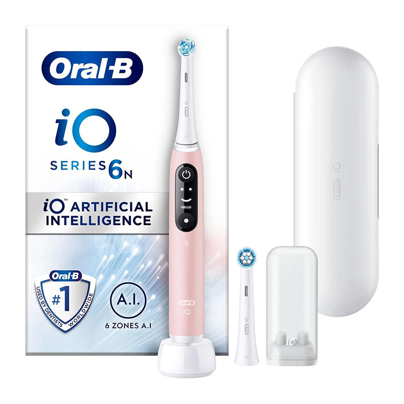 Oral-B iO 6n Pink Sand elektrische tandenborstel met verpakking, opzetborstel en reisetui
