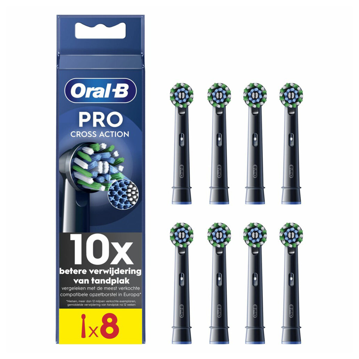 Oral-B PRO Cross Action opzetborstels zwart, verpakking en acht stuks los
