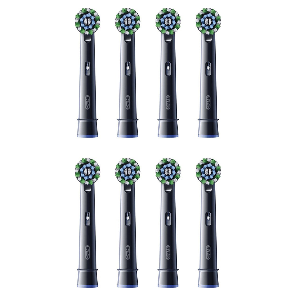 Oral-B PRO Cross Action EB50RX-8 Zwart opzetborstels acht stuks op een rij