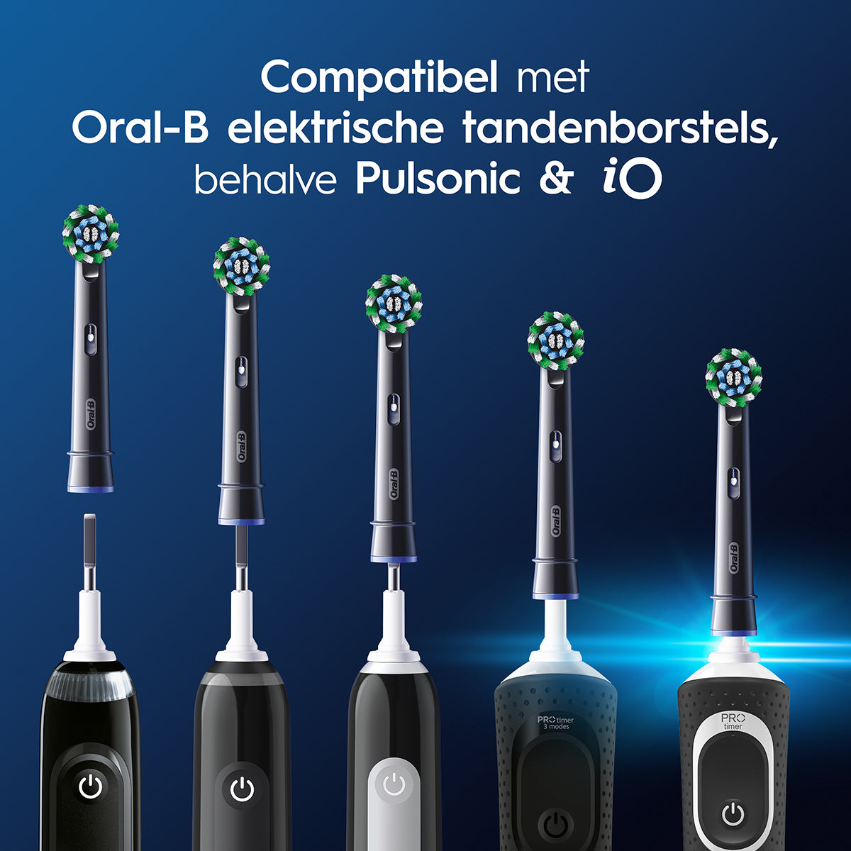 Oral-B PRO Cross Action opzetborstel compatibel met vijf verschillende handvatten, behalve Pulsonic en iO