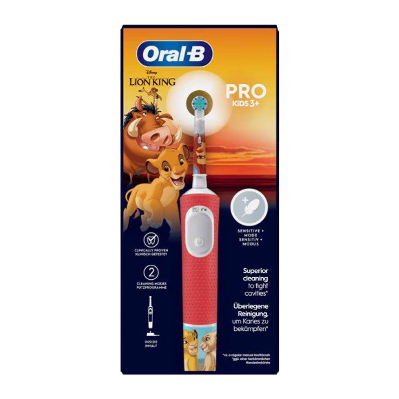 Oral-B Vitality Pro 103 Kids Lion King verpakking met rode elektrische tandenborstel