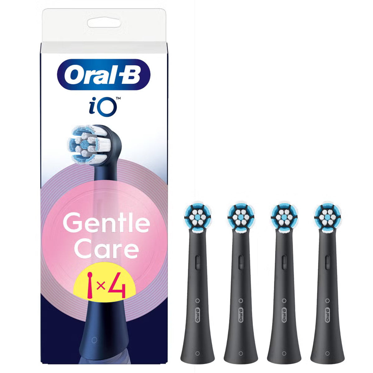 Oral-B iO Gentle Care opzetborstels zwart, verpakking met vier losse opzetborstels