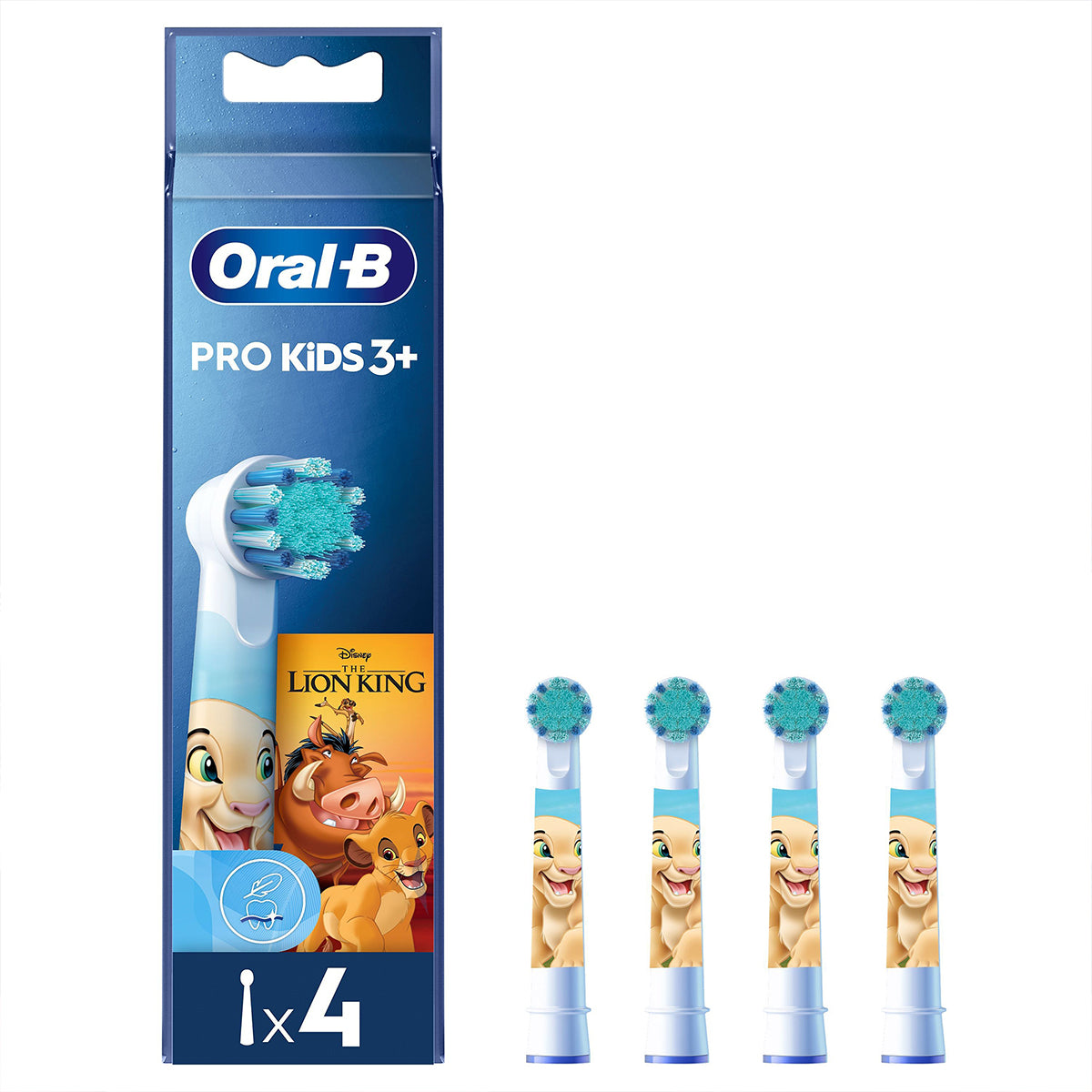 Oral-B Kids Lion King X-Soft opzetborstels verpakking en vier losse opzetstukjes