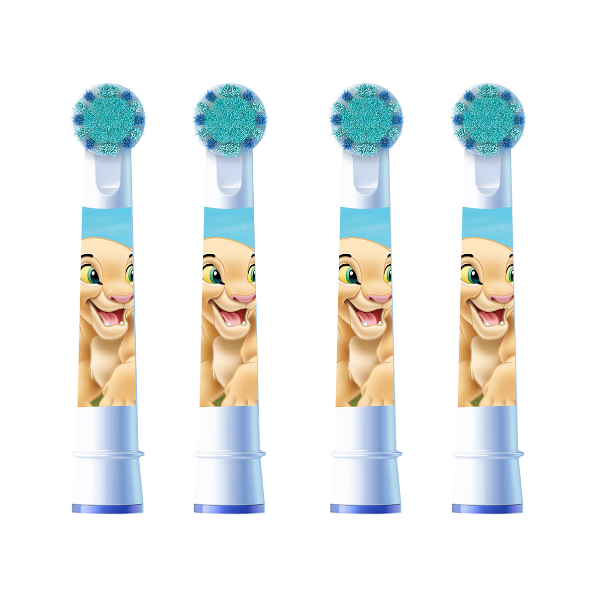 Oral-B Kids Lion King X-Soft opzetborstels, vier stuks met Simba-afbeelding naast elkaar