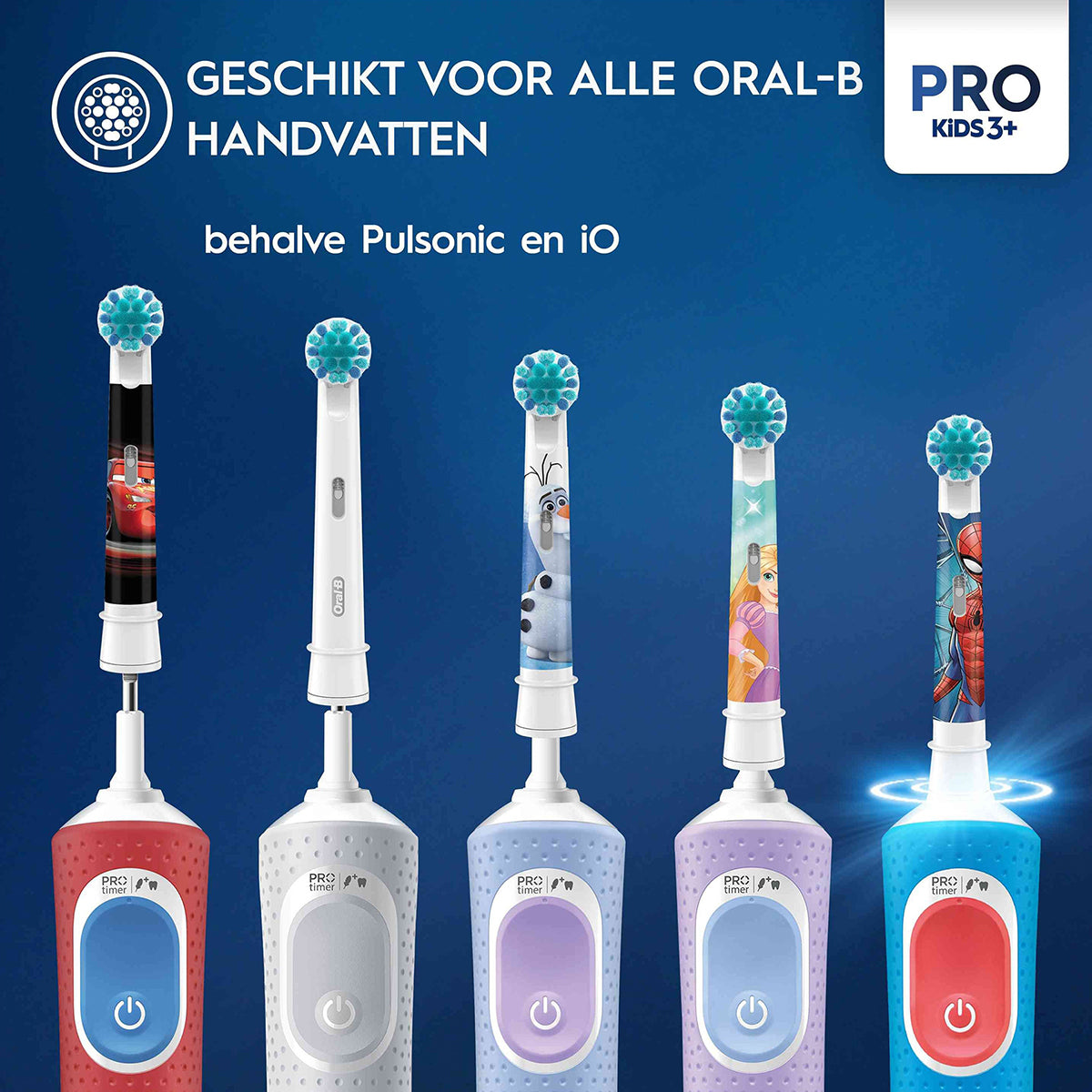 Oral-B Kids Lion King opzetborstels op vijf verschillende gekleurde tandenborstels