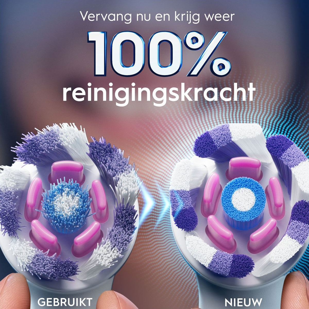 Oral-B iO Radiant White opzetborstel vergelijking gebruikt versus nieuw voor 100% reinigingskracht