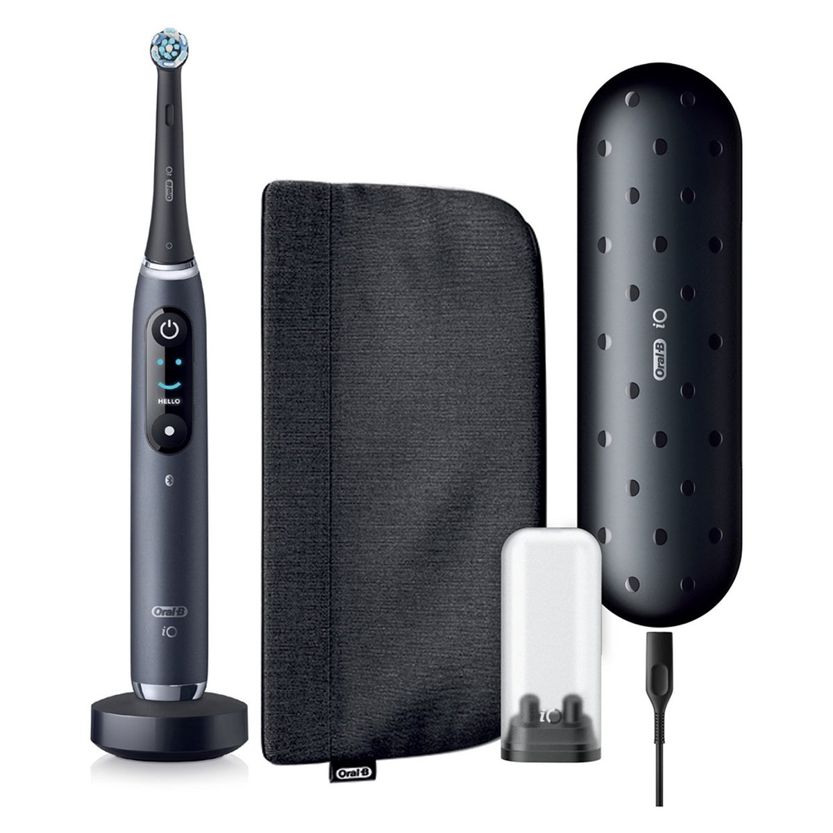 Oral-B iO 9 Black Onyx Luxe met reisetui, oplader en opzetborstel houder