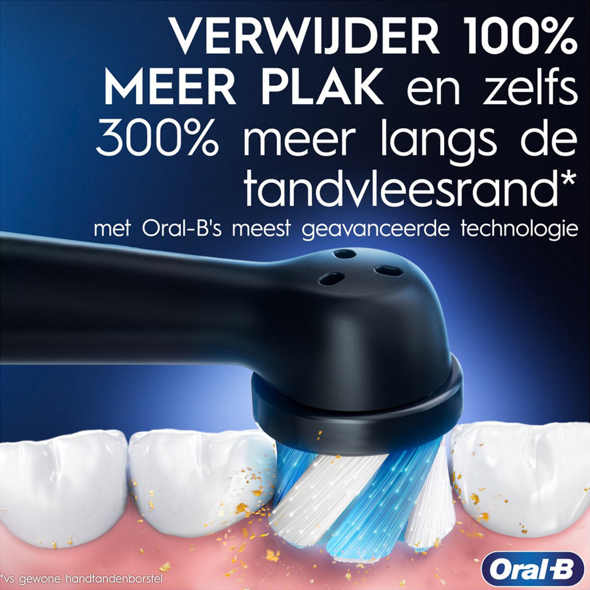 Oral-B iO 9 Black Onyx borstelkop verwijdert plak langs tandvleesrand