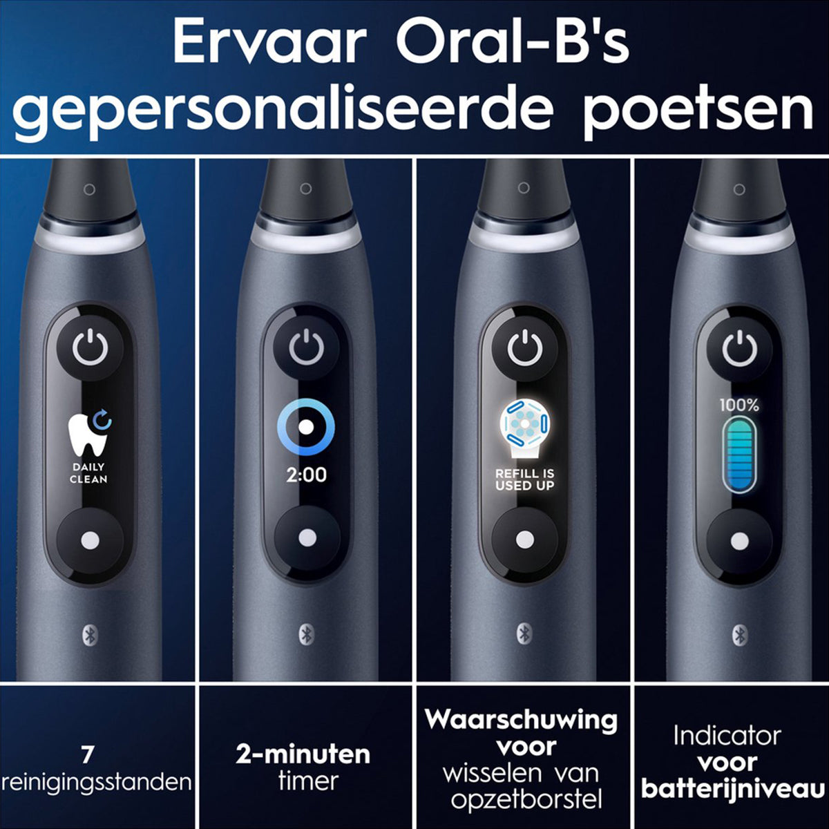 Oral-B iO 9 Black Onyx display met poetsstanden timer en batterijniveau