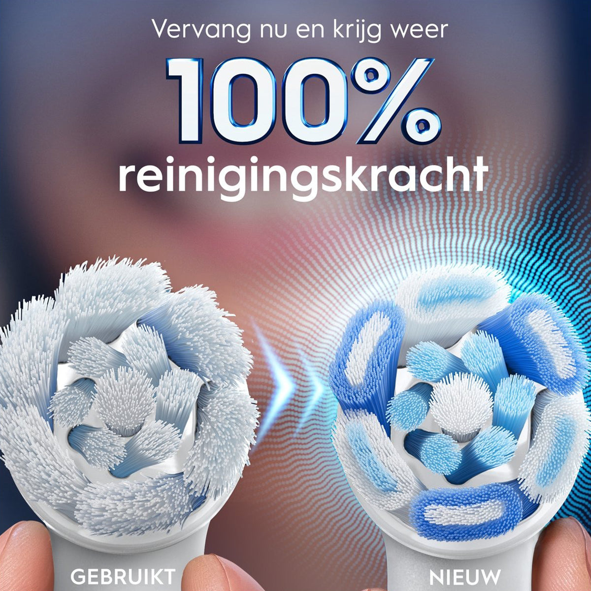 Oral-B iO Ultimate Clean vergelijking gebruikte en nieuwe opzetborstel met 100% reinigingskracht