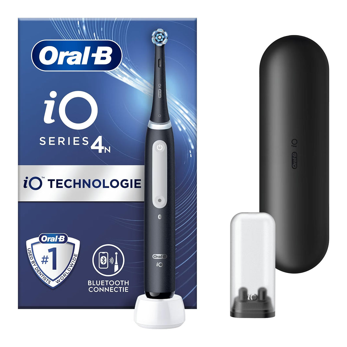 Oral-B iO 4N elektrische tandenborstel zwart met verpakking en reisetui