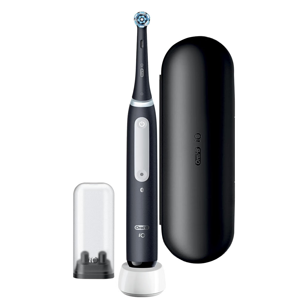 Oral-B iO 4N tandenborstel zwart met oplaadstandaard, reisetui en opzetdop