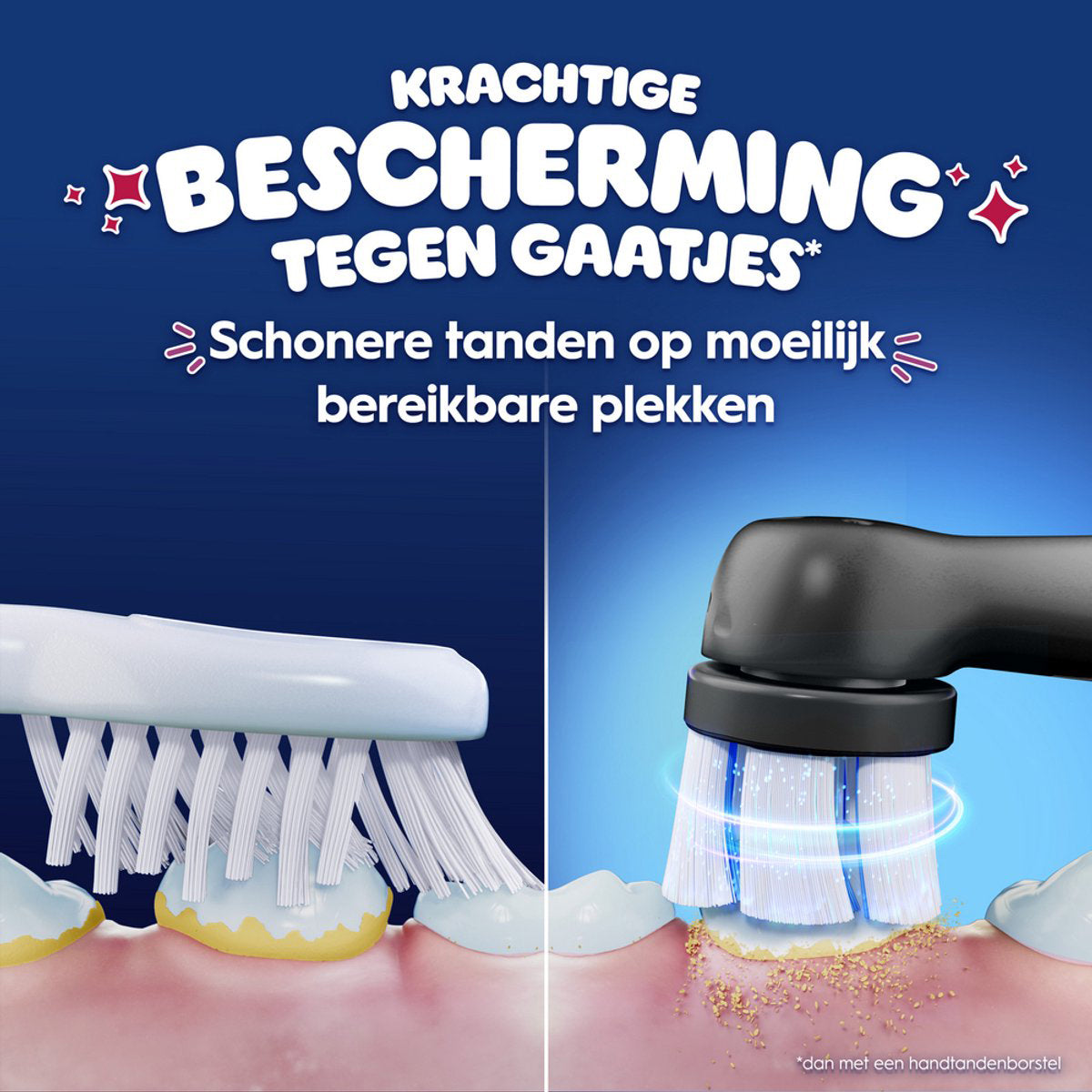 Oral-B iO Kids vergelijking handtandenborstel en elektrische borstel op tandplak