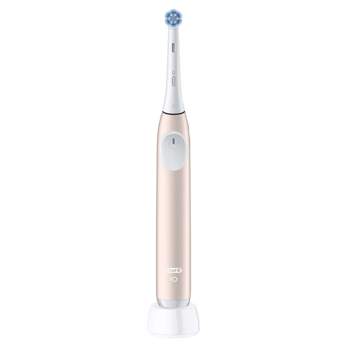 Oral-B iO 2 elektrische tandenborstel Calm Pink met opzetborstel op oplaadstandaard