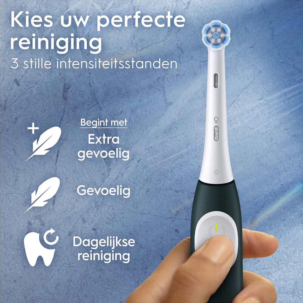 Oral-B iO 2 elektrische tandenborstel met drie intensiteitsstanden weergegeven