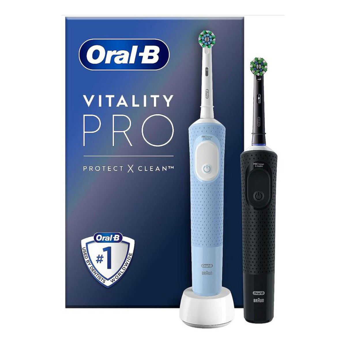 Oral-B Vitality Pro 103 elektrische tandenborstels in blauw en zwart met verpakking