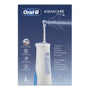 Oral-B AquaCare 4 monddouche verpakking met productfoto en functie-iconen