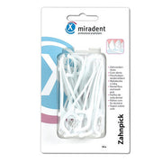 Miradent Zahnpick flosdraad verpakking met 30 witte flosstokjes