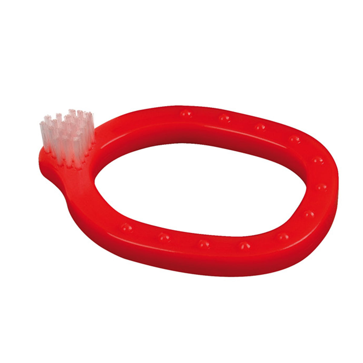 Miradent Infant-o-brush bijtring rood met borstelkop in ovale ring