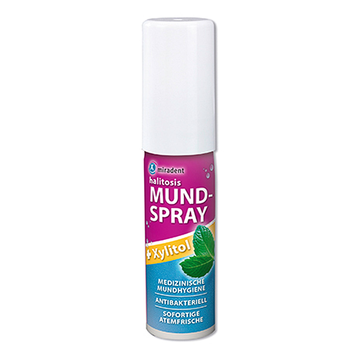 Miradent Halitosis Mondspray met Xylitol, spuitflacon met roze verpakking