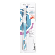 Miradent Carebrush supersoft tandenborstel in blauw-witte verpakking