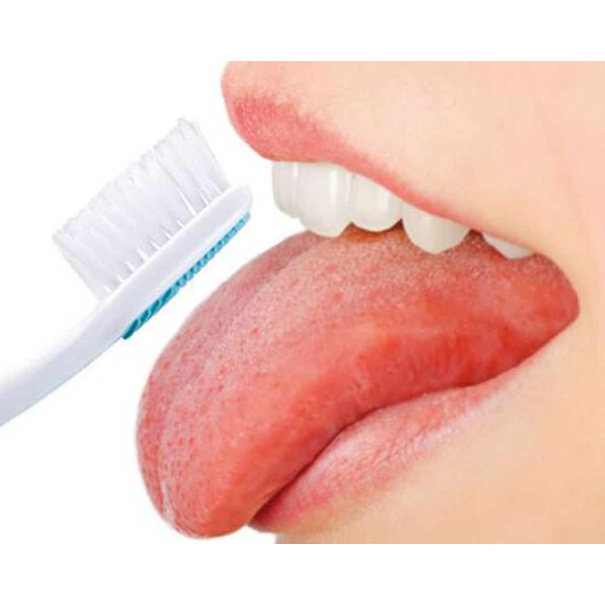 Miradent Carebrush supersoft tandenborstel gebruikt om tong schoon te maken