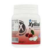 Miradent Xylitol Drops suikervrij kersen pot 60 gram met kersenafbeelding