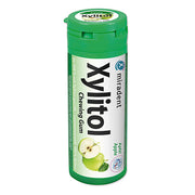 Miradent Xylitol kauwgom appel groen busje met appelafbeelding op etiket