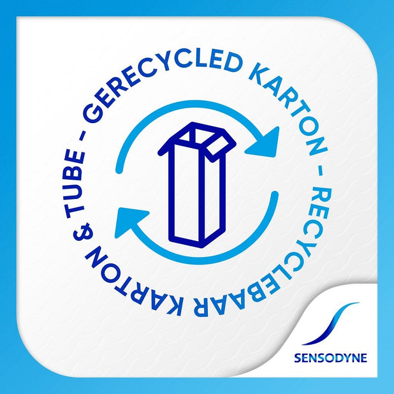 Sensodyne Freshmint badge gerecycled karton en tube recyclebaar
