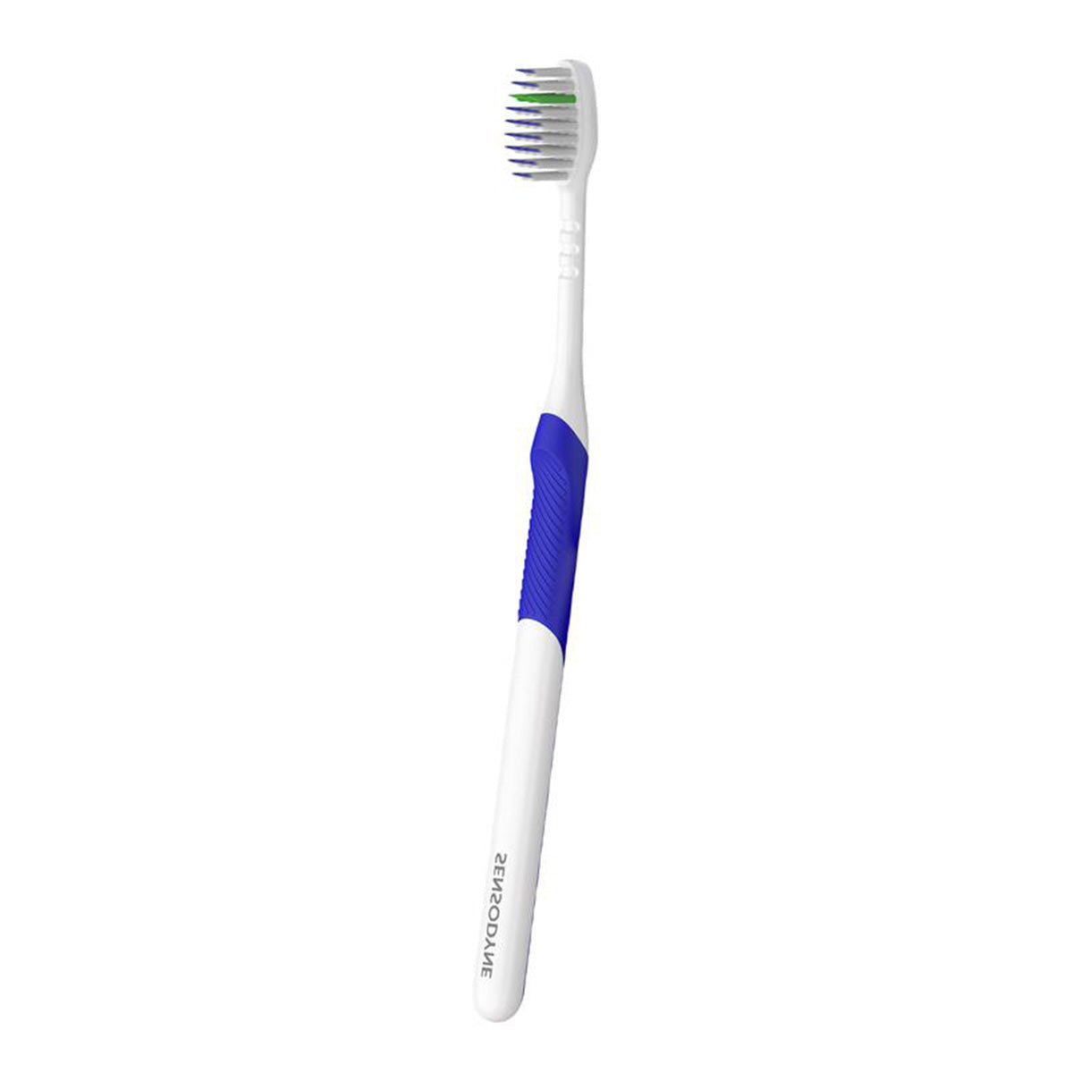 Sensodyne Deep Clean tandenborstel met witte en blauwe handgreep, zijaanzicht