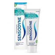 Sensodyne Deep Clean Gel tandpasta doos en tube naast elkaar