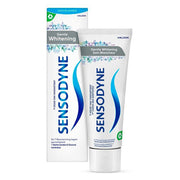 Sensodyne Gentle Whitening tandpasta doos en tube naast elkaar