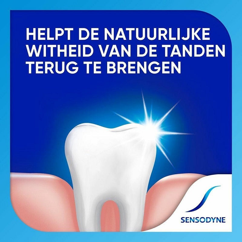 Sensodyne Gentle Whitening illustratie stralende witte tand met tekst natuurlijke witheid terugbrengen