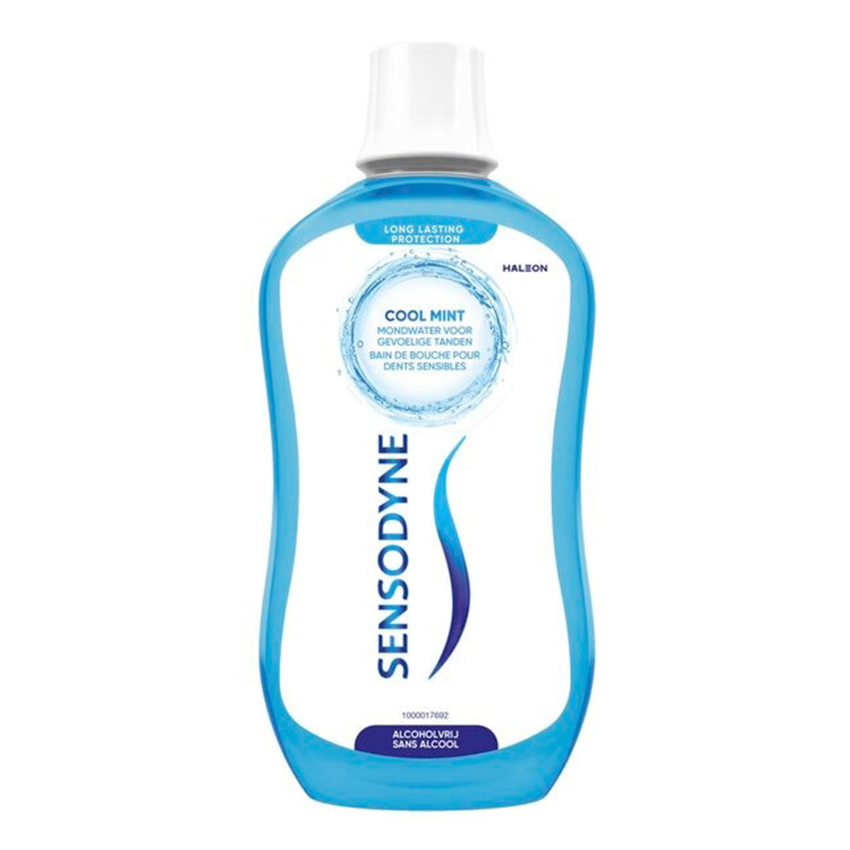 Sensodyne Fresh&Cool mondwater gevoelige tanden, blauwe fles met witte dop