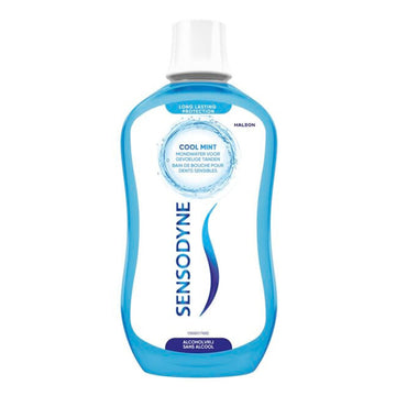 Sensodyne Fresh&Cool mondwater gevoelige tanden, blauwe fles met witte dop