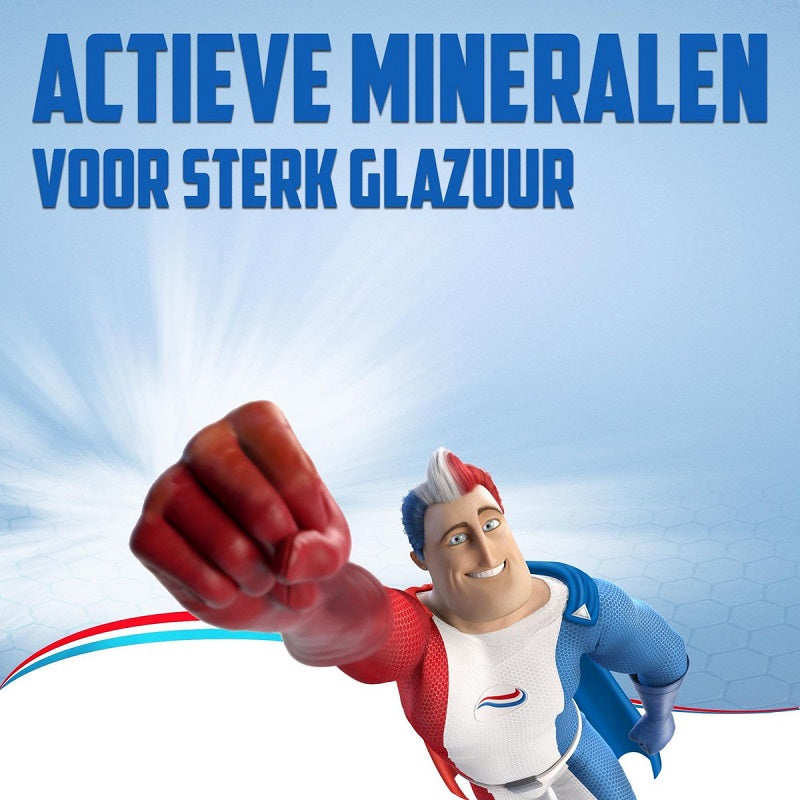 Aquafresh Tandpasta Tandsteen superheld met tekst actieve mineralen voor sterk glazuur