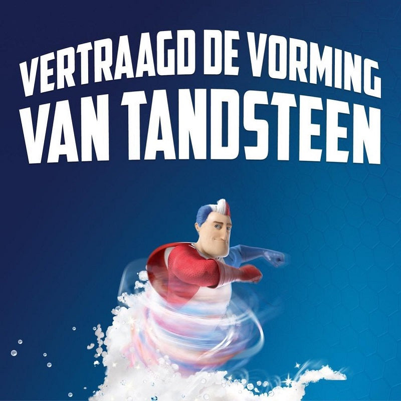 Aquafresh Tandpasta Tandsteen tekst vertraagt vorming van tandsteen met superheld