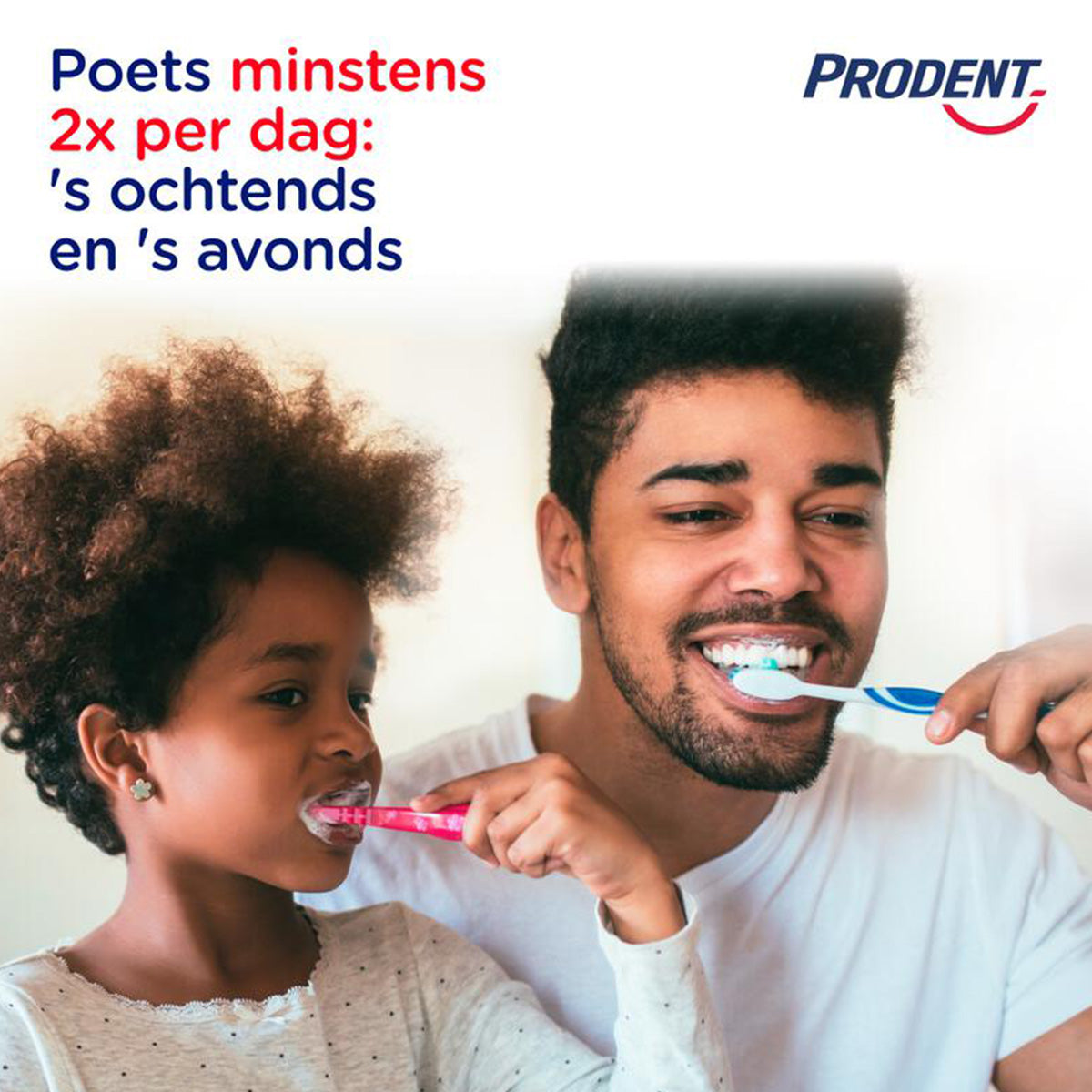 Prodent Tandpasta Freshgel vader en dochter poetsen samen hun tanden