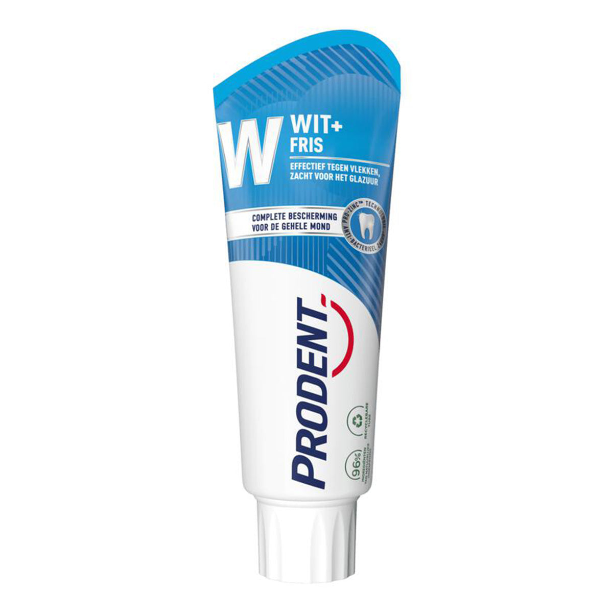 Prodent Tandpasta WIT+FRIS tube met blauwe verpakking, effectief tegen vlekken