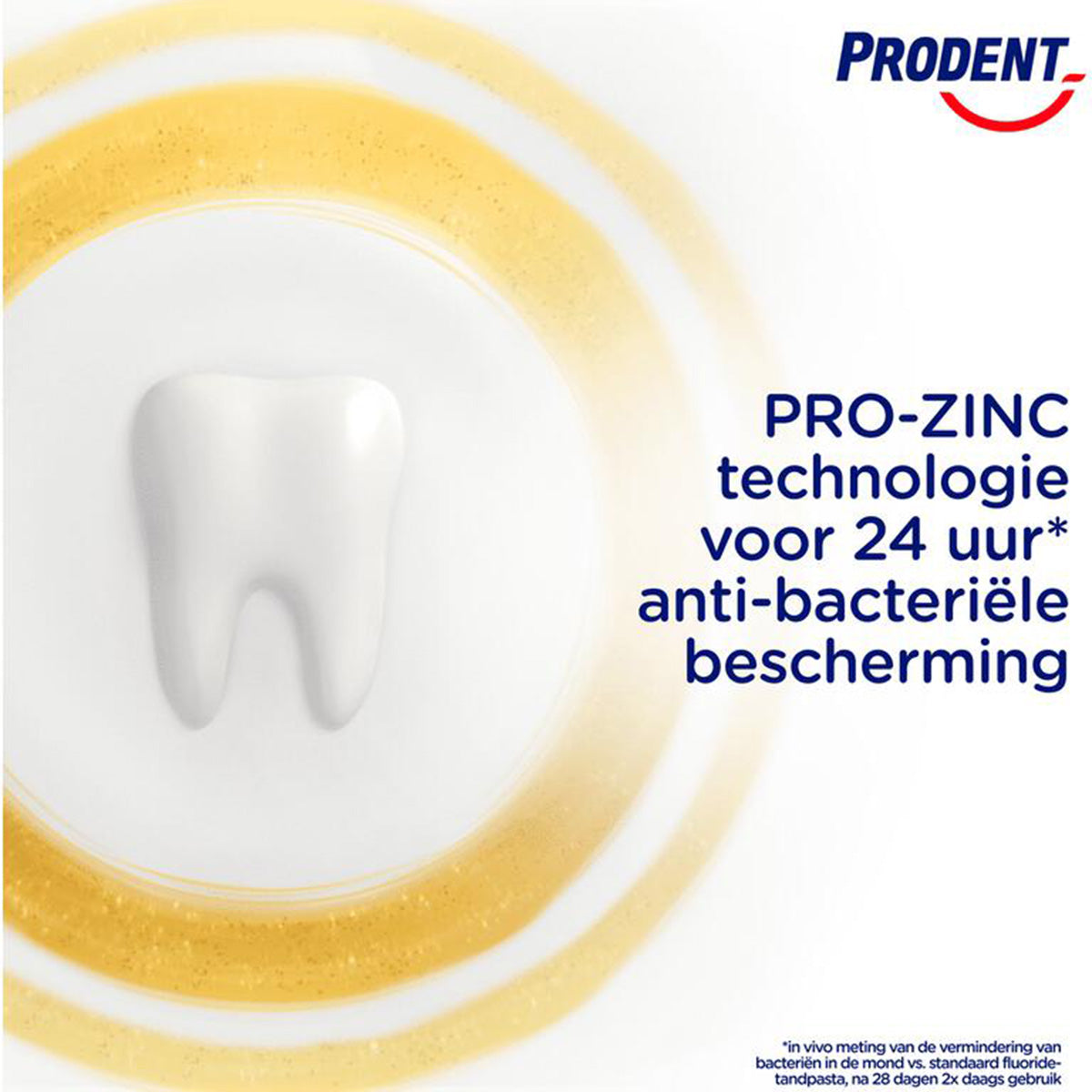 Prodent Wit+Fris tandpasta met tekst Pro-Zinc technologie voor 24 uur bescherming