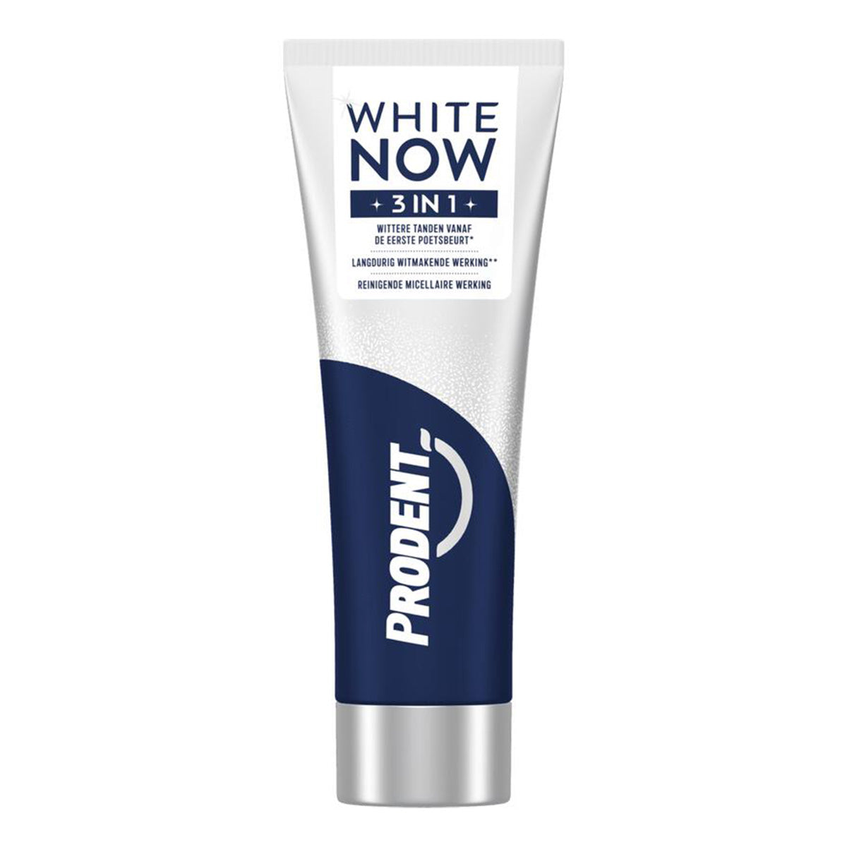 Prodent Tandpasta White Now 3-in-1 tube in blauw en zilver