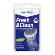 SleepPro Fresh & Clean reinigingstabletten verpakking met 20 tabletten frisse mint